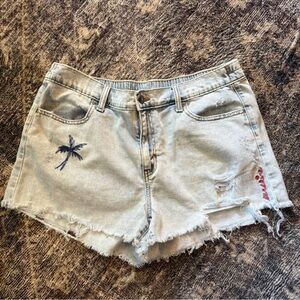 Aerie Blue Jean Shorts Distressed Cut-Off Hem